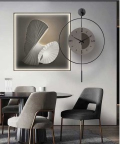 Black Frame 60*60 Cm New Collection Crytsall Porsalein Painting With Led Light And Clock 50*50 Cm 